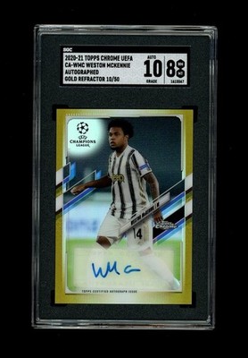 RARE 2020-21 Topps Chrome GOLD REFRACTOR SP WESTON MCKENNIE AUTO /50! SGC 8/10! 