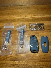 New Hyundai Five Button Key Fob Cover And Keychain Assembly Blue/Grey And Gold
