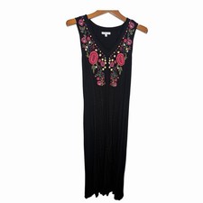 Anthropologie Caite Dress Womens Small Stretch Fit& Flair Embroidered Boho Midi