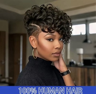 Pixie Cut Wig 180% Density 6 inches Straight Hair Rose Net Cap Brazilian Remy
