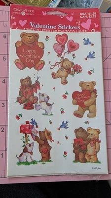 Vintage American Greetings Stickers Valentine's Day Teddy Bear Pack 4 Sheets