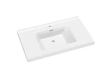 NTQ 36x22 Solid Surface Resin Vanity Top, Rectangular Single Sink, Glossy White