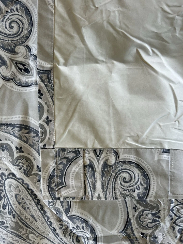 Envogue Drape Curtain 96" x 54" Gray Paisley Blue Cotton Lined Thick x 4 - Image 3 of 4