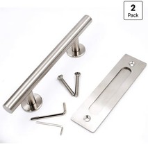 Brushed Nickel Sliding Barn Door Handle Flush Pull Set - 2 Pack