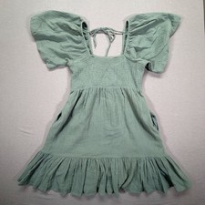 Wishlist Smocked Mini Dress Womens Small Good Green Cotton Flutter Sleeve Gauze