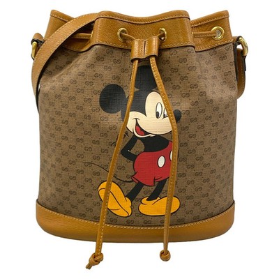 GUCCI Small Buckle Shoulder Bag Disney Drawstring Brown Black 602691 Brand