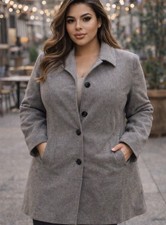 Preston York Woman 16W Wool Blend Long Coat Gray Button Front Lined