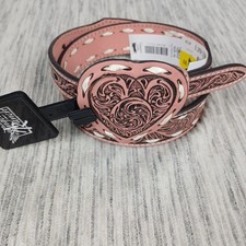 Angel Ranch Western Belt Girls Sz 26 Tooled Floral Bucklace Heart Pink