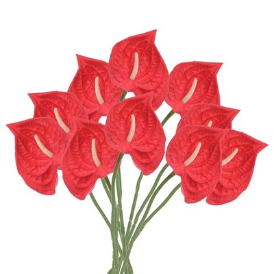 10Pcs 13'' Artificial Anthurium Lily Flowers Floral Bouquet Decor Red