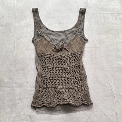 Boho Mesh Knit Tank Top T Shirt Sarah Pacini Zone Bleue Style
