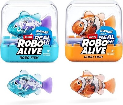 ROBO ALIVE Robo Fish Serie 3 Roboter-Fisch, 2Er-Pack, Orange Und Blaugrün, Schwi