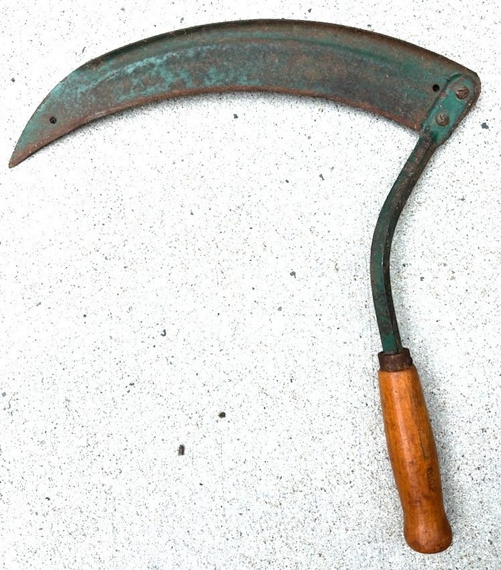 Rare Green Thumb GH12 Hand Scythe Vintage Sickle Hand Tool Decor With Oak Handle
