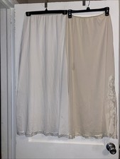 Lot Of 2 Vintage Size Medium Shadowline Long Nylon Half Slip Split Beige White