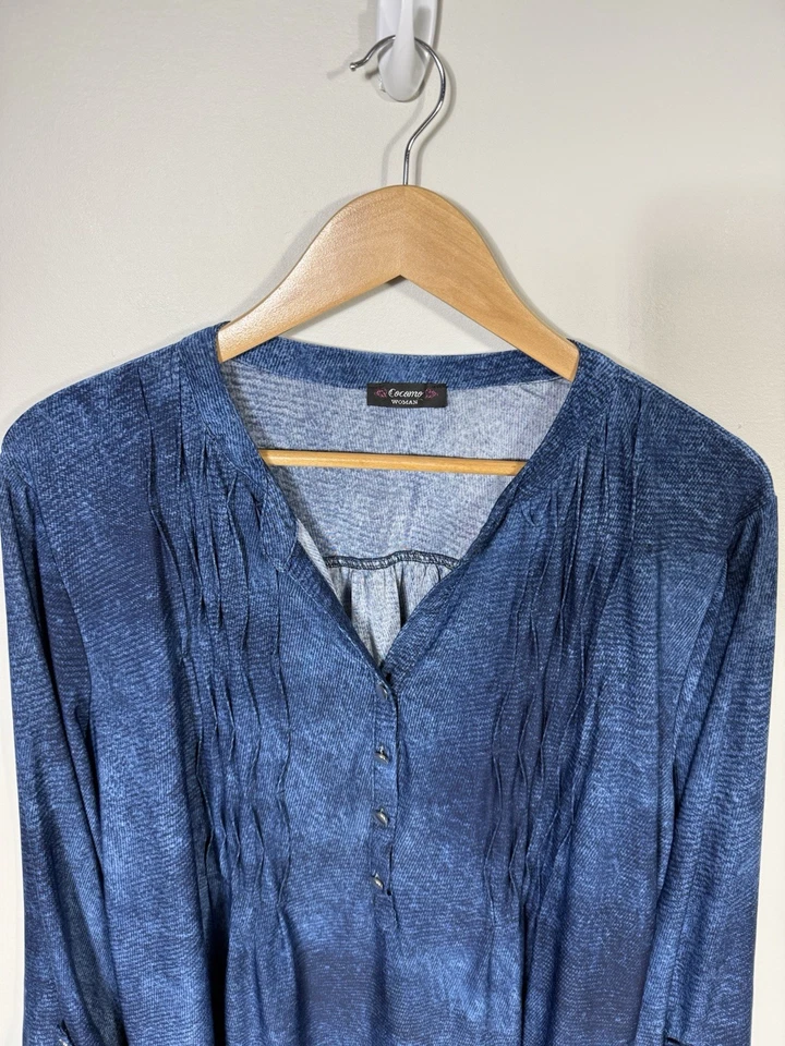 Top Cocomo para mujer 3X azul manga con lengüeta enrollable elástica manga 3/4 Foto 2 de 4