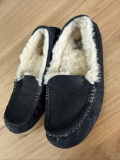 UGG Ansley Women's Size 6 Black Suede Wool Lined Moccasin Slippers 3312