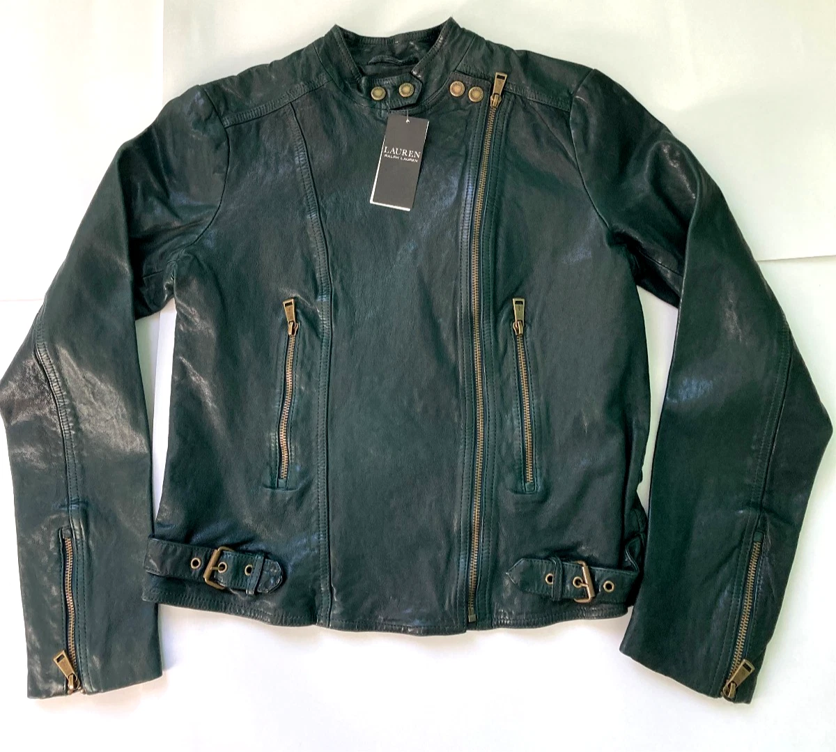 Lauren Ralph Lauren Leather Outer Shell Green Coats, Jackets