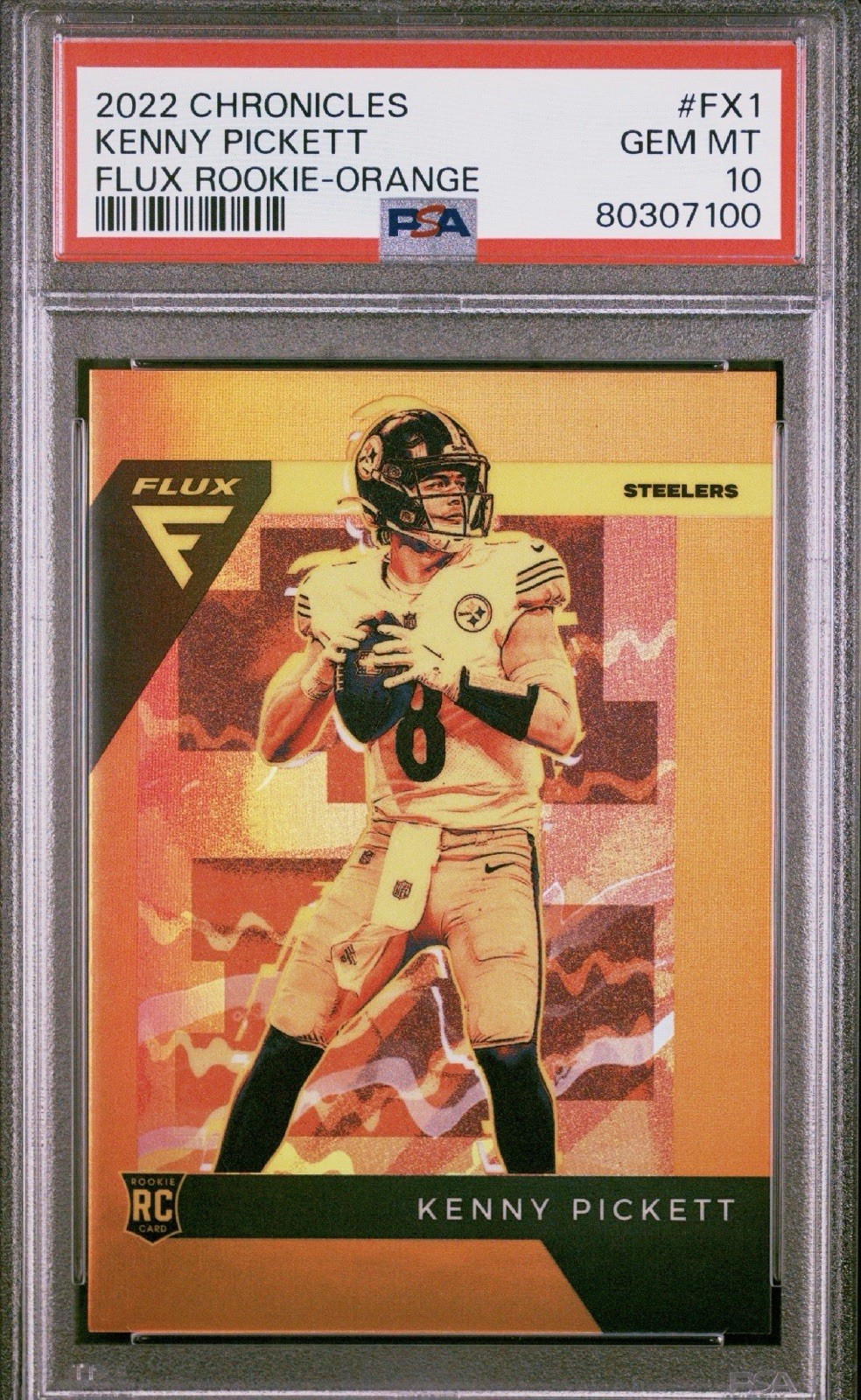 2022 Kenny Pickett Chronicles Flux Rookie Orange Prizm No. FX-1 20/75 PSA 10