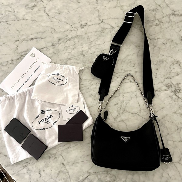 PRADA Re-Edition 2005 Black Nylon Bag Crescent Shoulder Crossbody