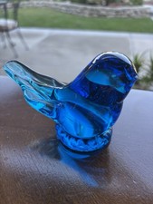 Vintage Leo Ward Glass Blue Bird of Happiness Signed Figurine 1985 3.5L X 2.75"H