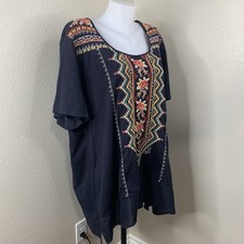 Johnny Was JWLA Blue Blouse S/S Embroidered F...