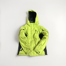 Spyder Boys Size 14 Hooded Ski Jacket Green/Black Colorblock Zip Ripstop