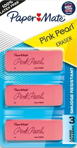 PACK DE 2 gomas de borrar PAPER MATE rosa perla Lg 3 unidades, resistentes a manchas (6 en total) Foto 2 de 4