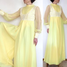 Vintage 60s Ultra Wide Leg Jumpsuit Chiffon Empire Palazzo Crochet Corset ILGWU