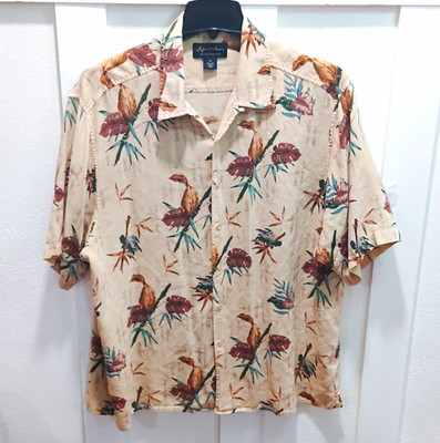Byron Nelson Eleven Straight Men's XL 100 Silk Woven Tropical Floral Button-Up