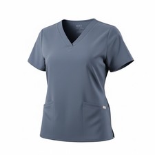 Figs Women  s Large Casma Three Pocket Scrub Top Blue Medical Uniform Preowned
