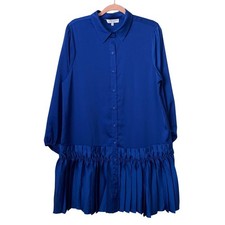 Taylor Tillman Shirt Dress Womens Medium Royal Blue Mini Pleated Minimalist NEW