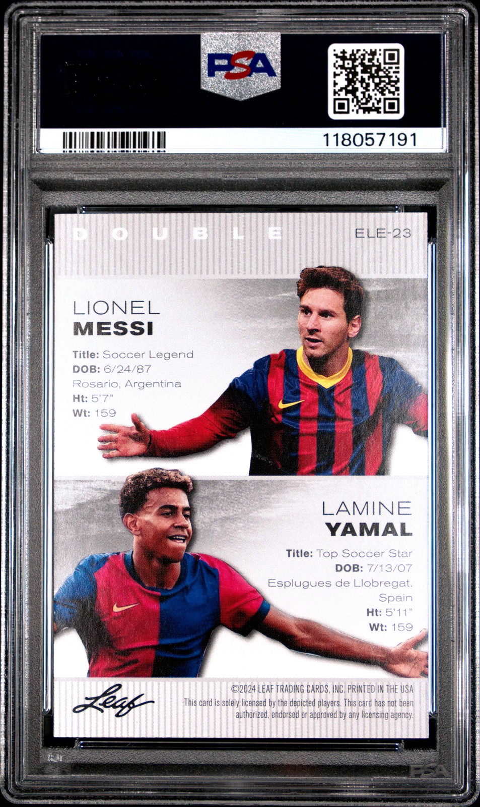 2024 LEAF SPECIAL RELEASE EXCLUSIVE LEGENDS LAMINE YAMAL LIONEL MESSI PSA 10 view 2