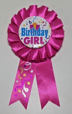 Amscan ''Birthday GIRL'' Hot Pink Award Ribbon Badge Colorful Streamers Design 