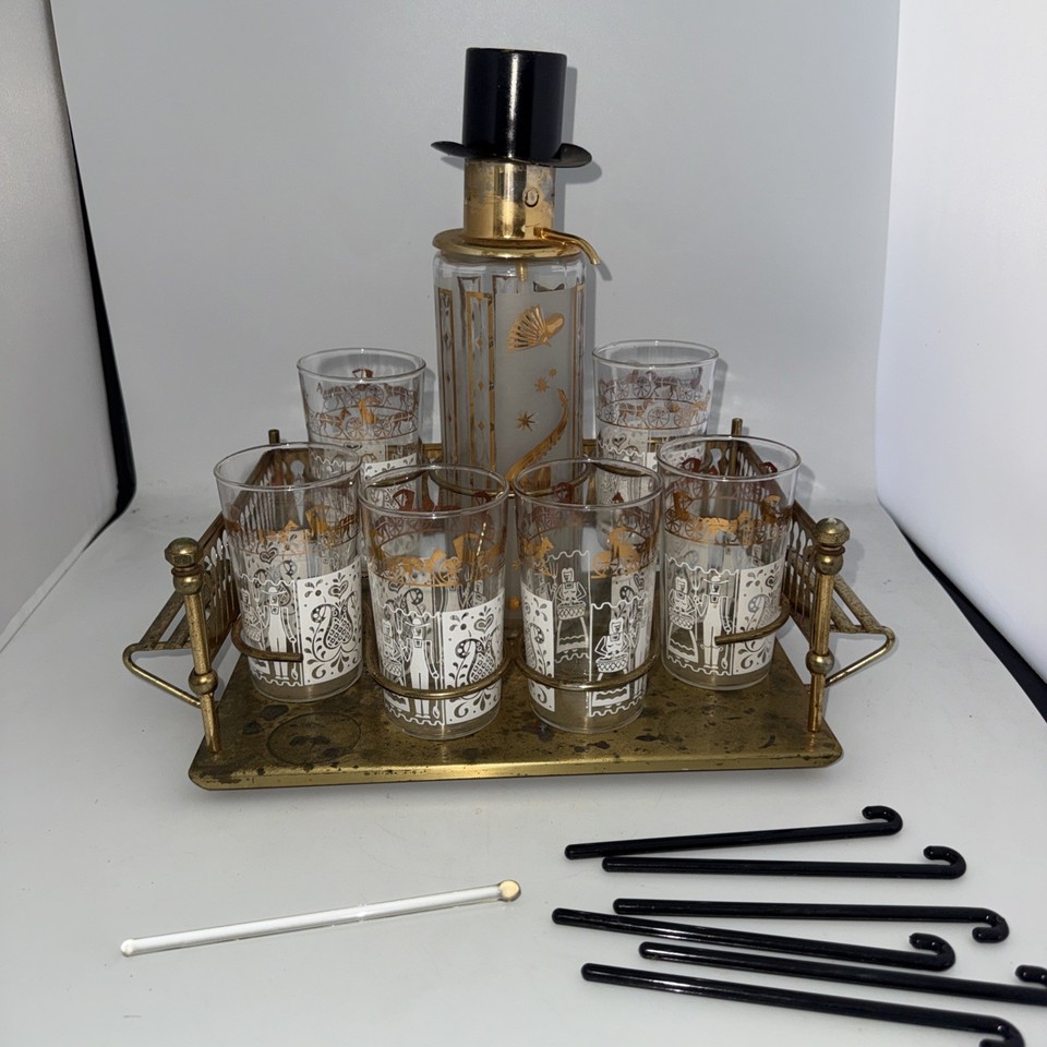 The Glenshaw Winking Man bar set is a genuine mid-century novelty icon — rare, character-driven glassware that stops conversations cold.