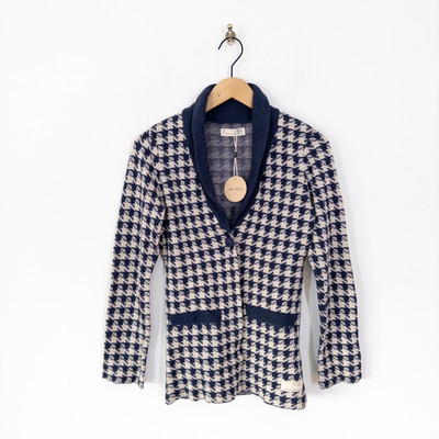 Odd Molly Penny Strickjacke Cardigan UK 10 Gr. 1 marine Hahnentritt kariert NEU