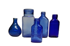 Vintage Cobalt Blue Glass Bottle Collection Phillips, Made in USA-set of 5