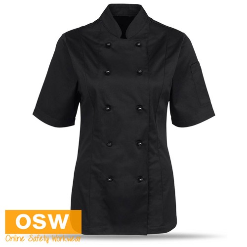 LADIES CLASSIC TAILORED BLACK/WHITE CHEF KITCHEN RESTAURANT CAFE JACKET UNIFORM - Picture 3 of 4