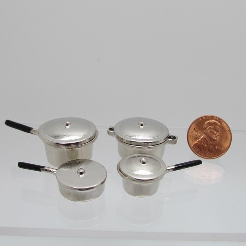 Dollhouse Miniature Complete Set of 4 Cooking Pots and Pans with Lids MA1167 - Picture 1 of 2