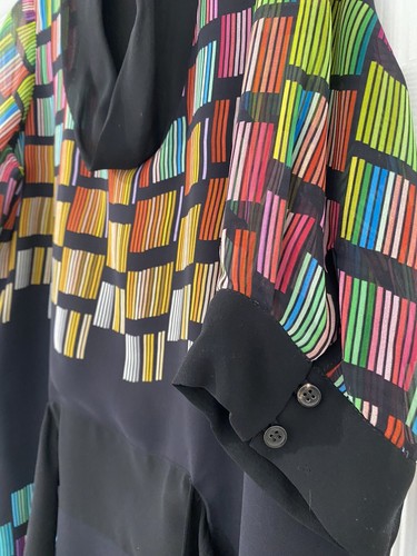 Jonathan Saunders Size 0S Black Multicolor Printed 100% Silk Dress Cowl Neck - Picture 5 of 11