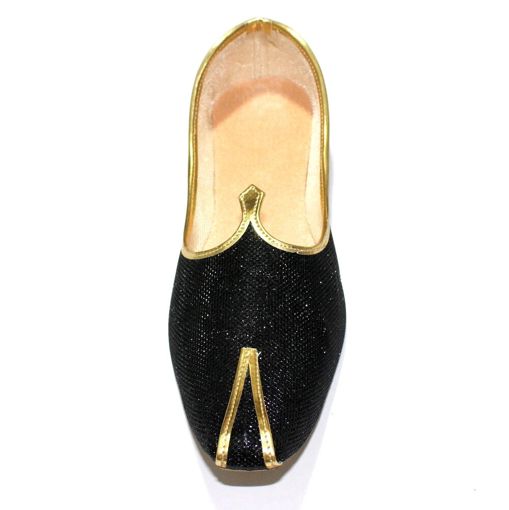 Men's Black Jutti Handmade Traditional Mojari Shoes Wedding Rajasthani US Style