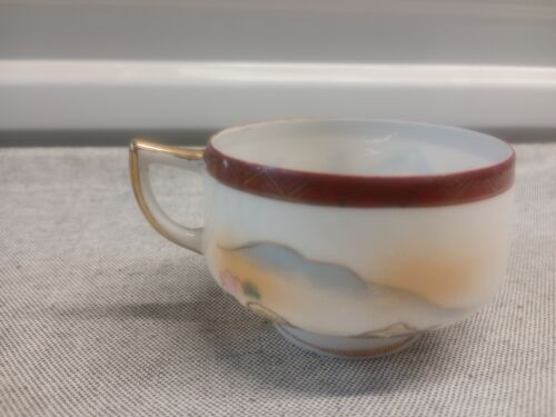 Vintage Halusan China Hand Painted Landscape 2 Teacups Made In Japan MCM - Picture 3 of 13