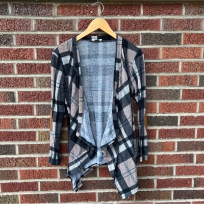 Eloges Brown and Black Plaid Open Knit Open Sweater Cardigan