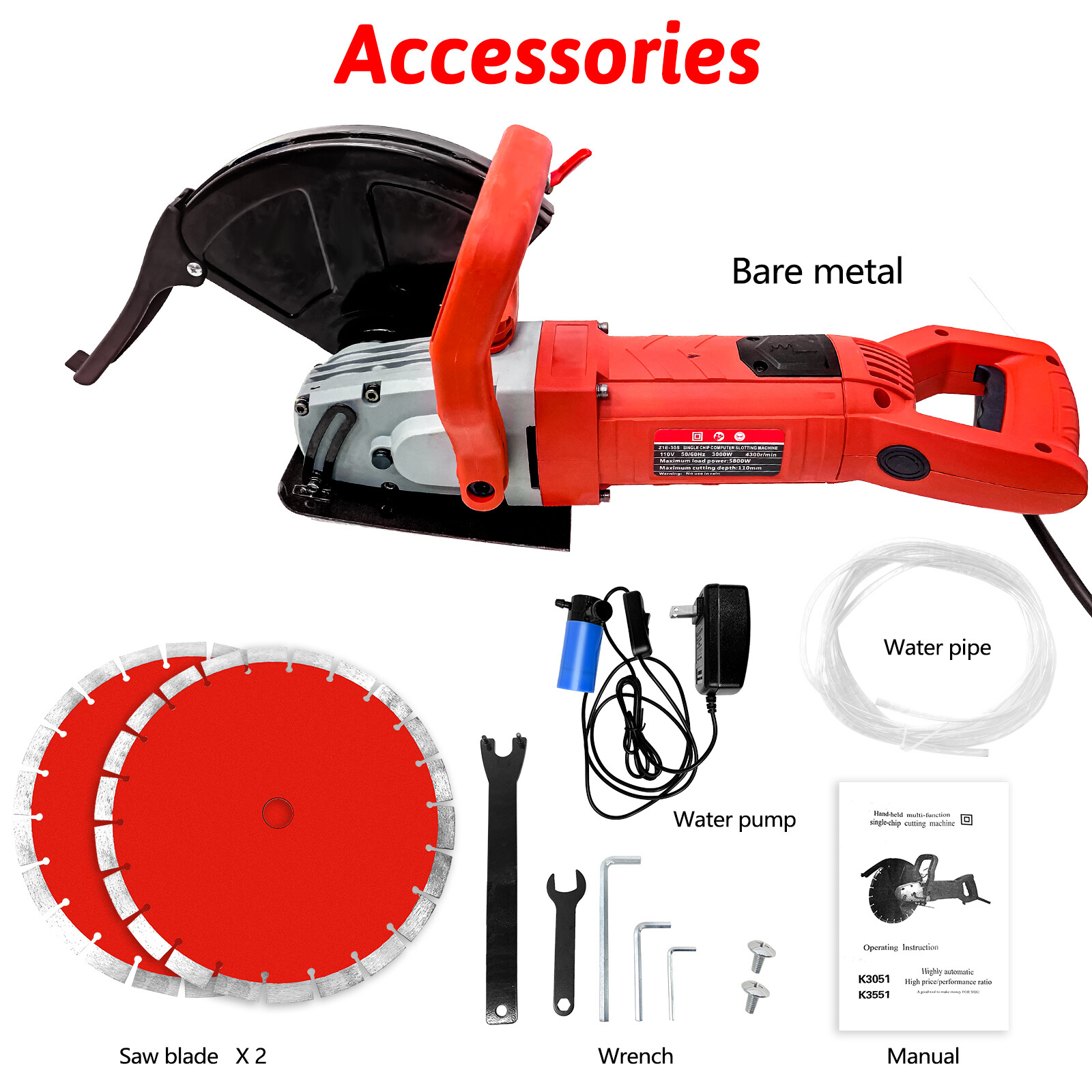 12" Concrete Cut off Saw Wet Dry Concrete Saw Cutter w/ Water Pump