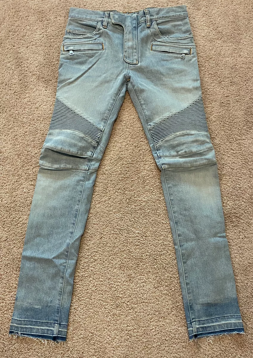 Authentic Balmain Moto Jeans - Light Blue - Size 30