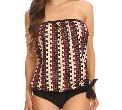 Dippin Daisy s Swimwear 2PC Hourglass Bandeau Size 10 Maroon Geometric Black New