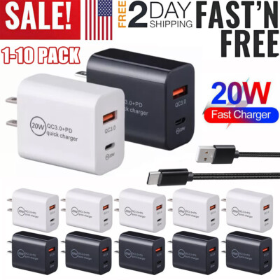  Dual Ports 20W PD USB C Wall Charger Fast Quick Charge QC 3.0 Power Adapter Lot