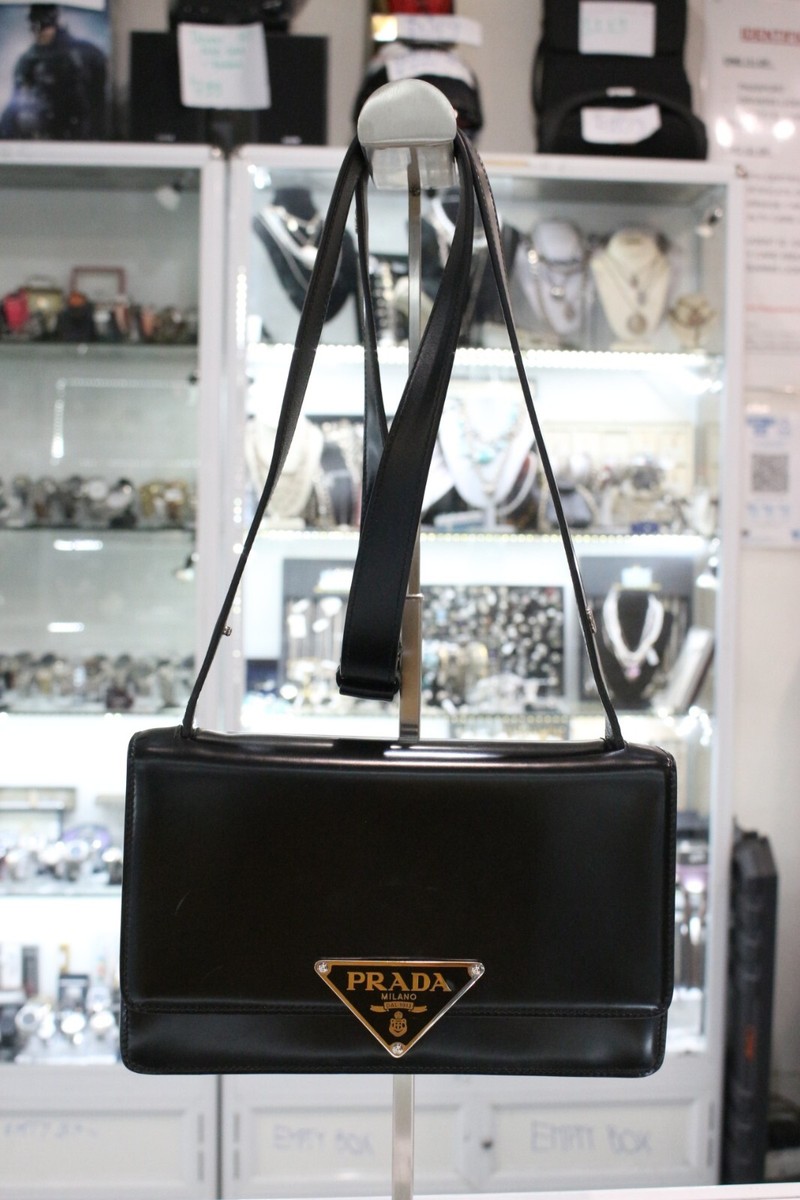 Prada Black Embleme Brushed Shoulder Bag | eBay