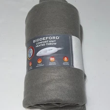 Biddeford Comfort Knit Electric Heated Throw Blanket Fleece Soft 50 x 62 Grey