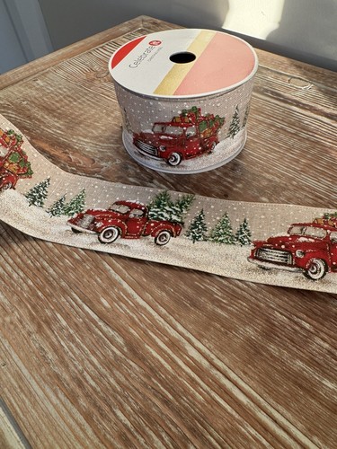 Red Truck With Christmas Presents Celebrate It Ribbon 2.5 Inches Wide 25ft Long - Picture 2 of 3