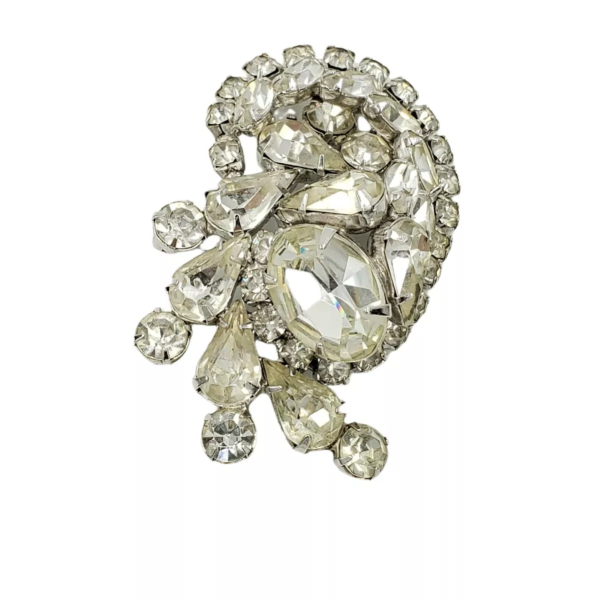 Kramer of New York Brooch Clear Rhinestone Icy Rhodium Plated Signed Vintage