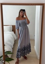 ZARA NWT WOMAN SS25 STRIPED EMBROIDERED EYELET MIDI DRESS BLUE / WHITE 3295/889